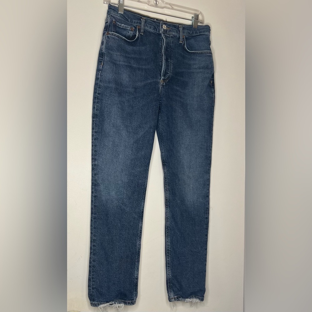 Agolde Women's Straight Leg Jeans in Mediu Dark Blue Denim